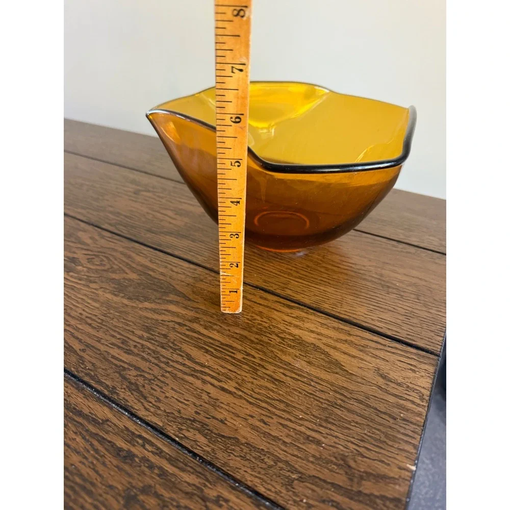 Amber Glass bowl MCM Tri-Corner Art Glass Centerpiece heavy thick